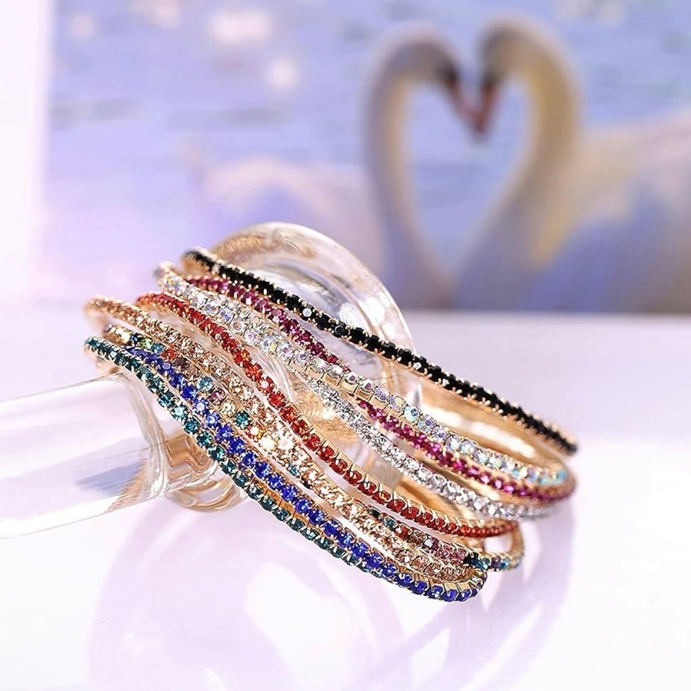 Crystal Tennis Bracelet Beaded Stretch Strand Stacked Bracelet Fashion Gifts NWT - Picture 2 of 5
